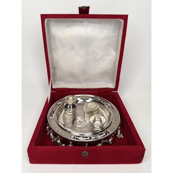 Pooja Puja Thali Set 900 Silver In Box - Picture 9 of 11
